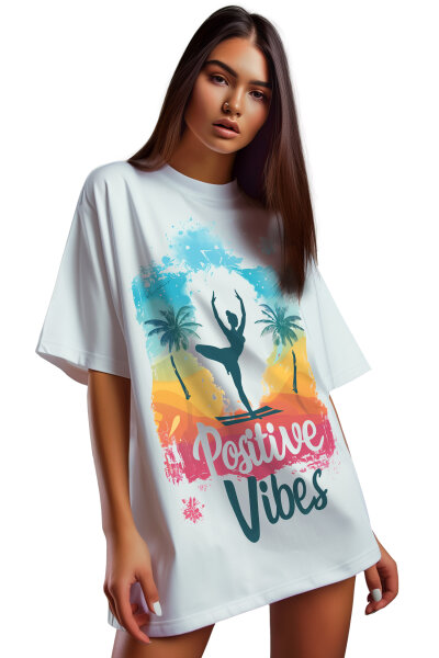 Oversized T-Shirt Damen Logoschriftzug 24RSW057 Tropical Vibes L