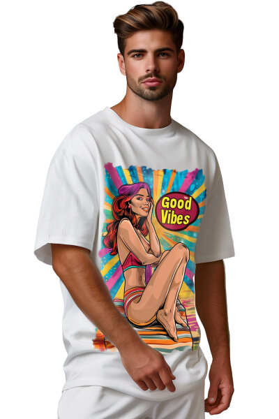 Reichstadt Herren Oversized Print T-Shirt 24RS057 Retro Vibes M