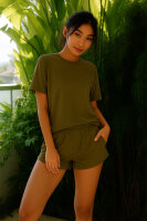 Regular Fit T-Shirt Damen Shoulder Drop25RSW071 Khaki 4XL