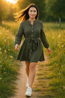 Reichstadt Damen Musselin Sommerkleid 25RSW075 Khaki One Size