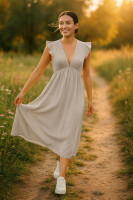 Reichstadt Damen Musselin Sommerkleid 25RSW076 Beige One Size
