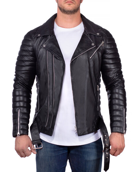 Slim Fit Kunstleder Jacke Herren Silver ZipperRS001X PU