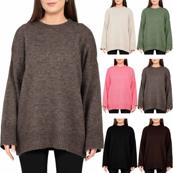 Oversized Strickpullover Damen Rippabschlüsse 25RSW087