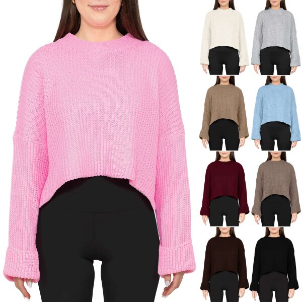 Relaxed Fit Strickpullover Damen Breite Ärmelabschlüsse 25RSW093