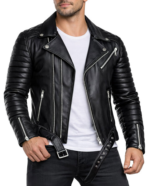 Reichstadt Herren Slim Fit Bikerjacke Silver Zipper  RS001LUX Black XXXL