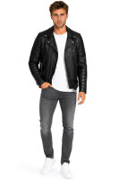 Reichstadt Herren Slim Fit Bikerjacke Silver Zipper  RS001LUX Black XXXL