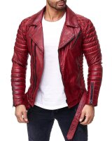 Slim Fit Kunstleder Jacke Herren Silver ZipperRS001PU Bordeaux XS