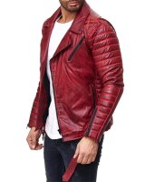 Slim Fit Kunstleder Jacke Herren Silver ZipperRS001PU Bordeaux L