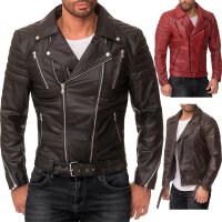 Reichstadt Herren Slim Fit Lederjacke Silver Zipper  RS003PU