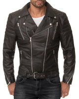 Reichstadt Herren Slim Fit Lederjacke Silver Zipper  RS003PU