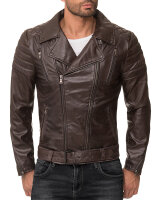 Reichstadt Herren Slim Fit Lederjacke Silver Zipper  RS003 Dark Brown XXL