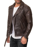 Reichstadt Herren Slim Fit Lederjacke Silver Zipper  RS003 Dark Brown XXL