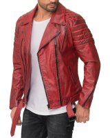 Reichstadt Herren Slim Fit Lederjacke Silver Zipper  RS003 Bordeaux XS