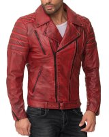 Reichstadt Herren Slim Fit Lederjacke Silver Zipper  RS003 Bordeaux XS