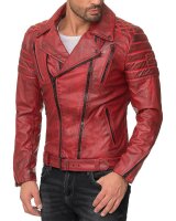 Reichstadt Herren Slim Fit Lederjacke Silver Zipper  RS003 Bordeaux XS