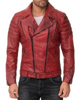 Reichstadt Herren Slim Fit Lederjacke Silver Zipper  RS003 Bordeaux XL
