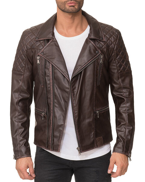 Regular Fit Kunstlederjacke Herren Gunmetal ZipperRS007 PU Dark Brown XXL