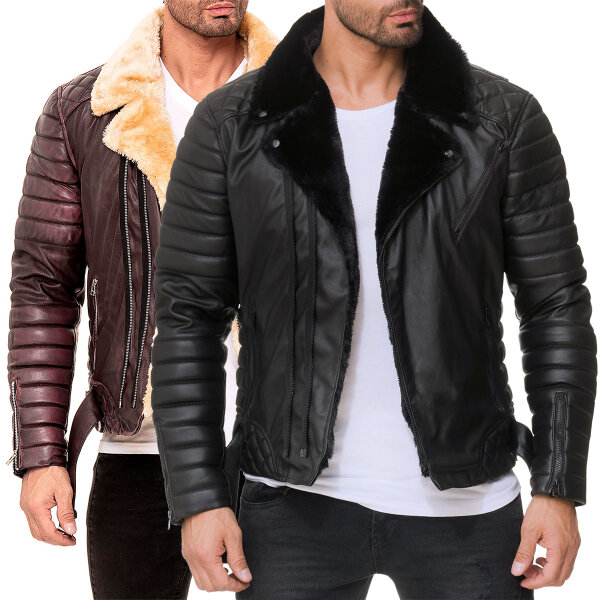 Slim Fit Kunstlederjacke Herren Ohne Waschung  RS008PU