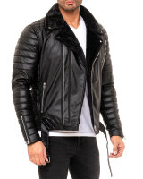Reichstadt Herren Slim Fit Kunstleder Silver Zipper RS008PU Black L