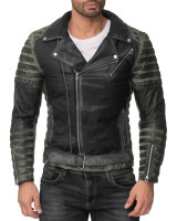 Reichstadt Herren Slim Fit Bikerjacke Silver Zipper  RS001LUX Fungi Green XS