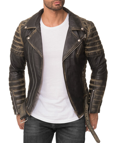 Reichstadt Herren Slim Fit Bikerjacke Silver Zipper  RS001LUX Fungi Green M