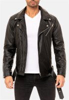 Slim Fit Echtlederjacke Herren Silver Zipper 19RS018 Black M