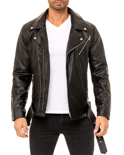 Reichstadt Herren Slim Fit Echtlederjacke Silver Zipper 19RS018 Black XXL