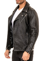 Reichstadt Herren Slim Fit Echtlederjacke Silver Zipper 19RS018 Black XXL
