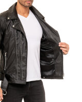 Reichstadt Herren Slim Fit Echtlederjacke Silver Zipper 19RS018 Black XXL