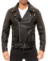Reichstadt Herren Slim Fit Echtlederjacke Silver Zipper 19RS018 Black XXL