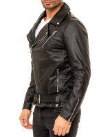 Reichstadt Herren Slim Fit Echtlederjacke Silver Zipper 19RS018 Black XXL