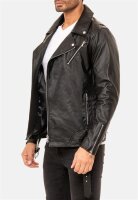Slim Fit Echtlederjacke Herren Silver Zipper 19RS018 Black 3XL