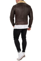 Slim Fit Kunstlederjacke Herren Silver Zipper RS008PU Brown XS
