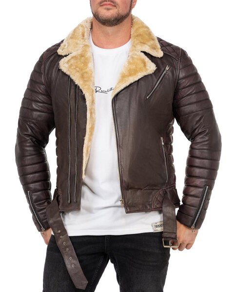 Slim Fit Kunstlederjacke Herren Silver Zipper RS008PU Brown S
