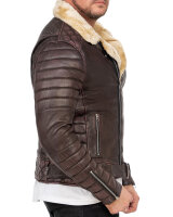 Slim Fit Kunstlederjacke Herren Silver Zipper RS008PU Brown M