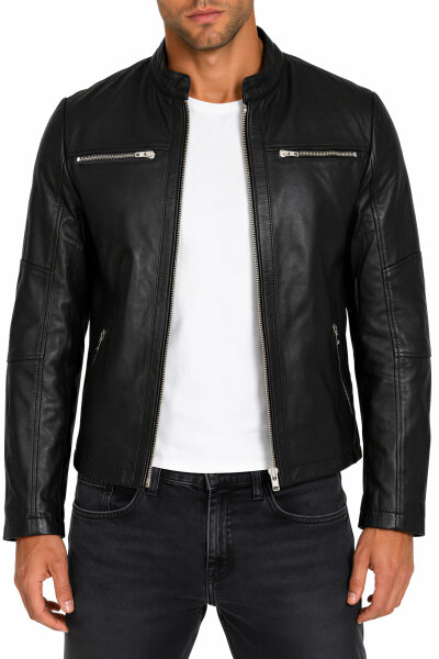 Reichstadt Herren Slim Fit Bikerjacke Silver Zipper 20RS20LUX Black S