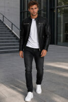 Reichstadt Herren Slim Fit Bikerjacke Silver Zipper 20RS20LUX Black S