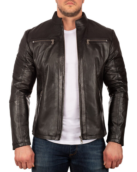 Reichstadt Herren Slim Fit Bikerjacke Silver Zipper 20RS20LUX Black L
