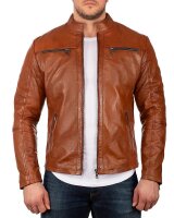 Reichstadt Herren Slim Fit Bikerjacke Silver Zipper 20RS20LUX Brown L