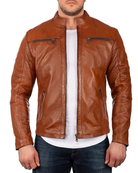 Slim Fit Echtlederjacke Herren Silver Zipper 20RS20LUX Brown XXL