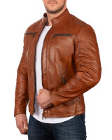 Reichstadt Herren Slim Fit Bikerjacke Silver Zipper 20RS20LUX Brown XXL