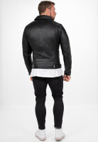 Reichstadt Herren Slim Fit Lederjacke Silver Zipper RS003LUX Black M