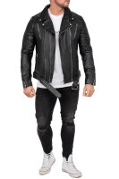 Reichstadt Herren Slim Fit Lederjacke Silver Zipper RS003LUX Black M