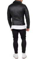 Slim Fit Echtlederjacke Herren Silver Zipper RS003LUX Black L