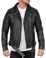 Reichstadt Herren Slim Fit Lederjacke Silver Zipper RS003LUX Black XL