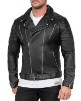 Reichstadt Herren Slim Fit Lederjacke Silver Zipper RS003LUX Black XL