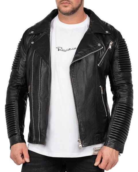 Reichstadt Herren Slim Fit Lederjacke Silver Zipper  RS006LUX Black XS
