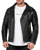 Reichstadt Herren Slim Fit Lederjacke Silver Zipper  RS006LUX Black XS