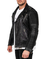 Reichstadt Herren Slim Fit Lederjacke Silver Zipper  RS006LUX Black XS