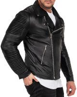 Reichstadt Herren Slim Fit Lederjacke Silver Zipper  RS006LUX Black XS